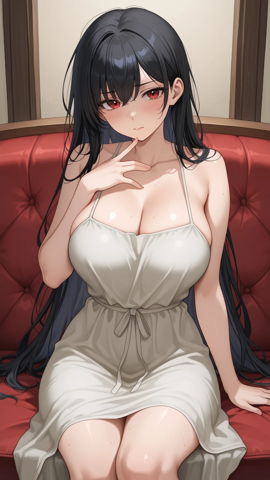 yorbriar, yor briar, black hair, (red eyes:1.5), earrings, gold hairband, hairband, long hair, sidelocks, (medium breasts:1.2), BREAK bare shoulders, collarbone, dress, long sleeves, off shoulder, off-shoulder dress, off-shoulder sweater, pantyhose, red sweater, sweater, sweater dress, thighs, BREAK outdoors, on bed,laying on bed, night, soft lights, silk bed, BREAK looking at viewer, BREAK (masterpiece:1.2), best quality, high resolution, unity 8k wallpaper, (illustration:0.8), (beautiful detailed eyes:1.6), extremely detailed face, perfect lighting, extremely detailed CG, (perfect hands, perfect ???????),full body,sexy pose, laying on back.
