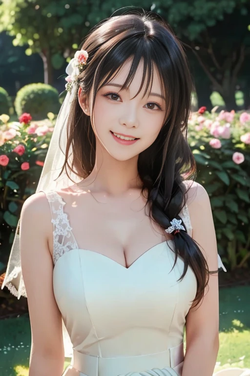 Random posture、(extremely delicate and beautiful work)、(​masterpiece)、One girl、Highly detailed and elegant（（Wedding Dresses））、tiarra、A highly detailed、Warped ponytail、A smile、Beautiful and clear eyes、Green pupil、delicate necklaces、Delicate earrings、Simple blurry background、Description of extreme details、Beautiful fece、A charming、delicated face、Delicate figure、Beautiful breasts、thin clavicle、Beautiful lips、mix4、(8K、Raw photography、top-quality、​masterpiece:1.2),1girl in,Cute,Cityscape, , Wetty, Professional Lighting, physically-based renderingt, full body Esbian、the most beautiful in the world、乃木坂アイドル、韓国アイドル、hposing Gravure Idol、女優、