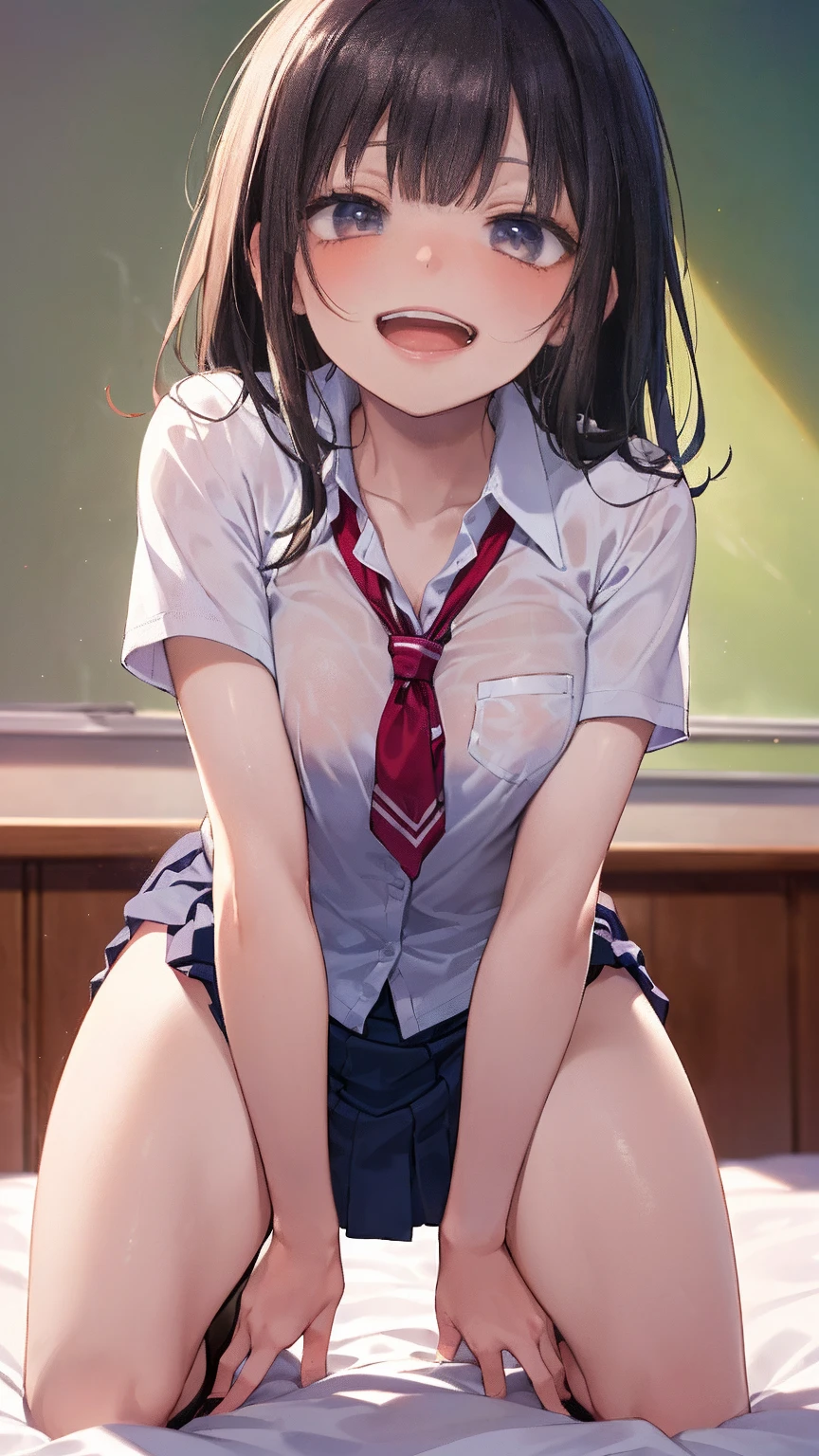 from front,focus on panties,fine underwear,black panty,flat chest
,BREAK,
nico yazawa, flat chest,black hair, (red eyes:1.5), twintails, hair bow, bow, red bow,
,BREAK,
gyaru, shirt, plaid, bow, blush, white shirt, hair ornament, nail polish, plaid skirt, bowtie, pleated skirt, clevage
,BREAK,
(((smile))), open mouth, look down at viewer, {{{shaded face}}}, masterpiece,absurderes, beautiful detailed face
,BREAK,
,Squat,looking down at viewer,Squatting,
((masutepiece,hight resolution)), masutepiece, Best Quality, , absurderes, Perfect Skin, Detailed skin texture, ultra-detailliert, 8K, Intricate details, beautifull detailed face,hight resolution, 1girl ,from front.
indoors,locker room