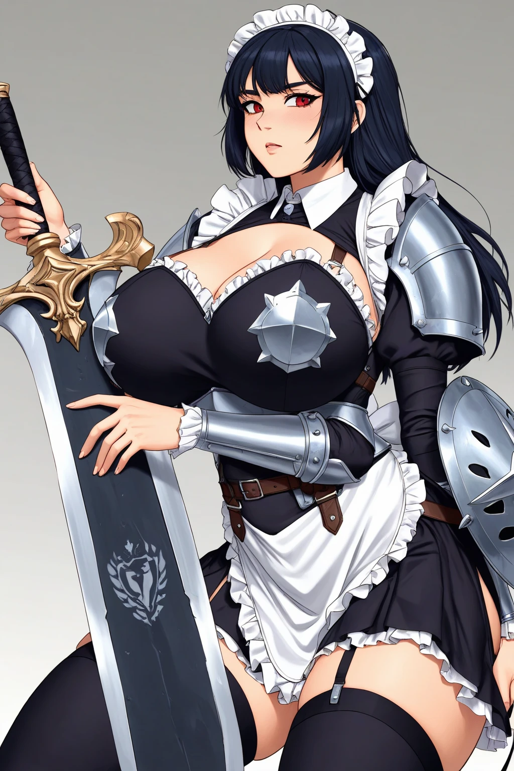 female knight Black Hair armor Torn white skirt No underwear battlefield Big Breasts Blood splatter