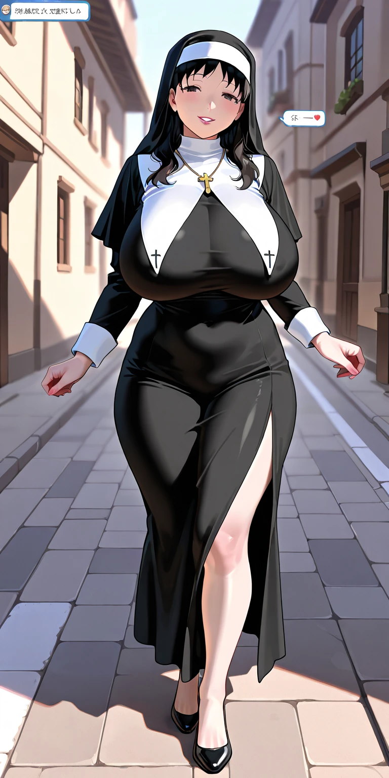 ,bimbo, slim waits, short hair, lipstick, wide hips, huge breasts, , huge breasts, milf,blonde hair, short hair, lipstick, makeup, , (blue eyes), perfect eyes, earrings, smiling, blushing, walking,*priestess, pullover, , walking flipflops, long skirt, medieval clothing, solo, floral crow, staff, wizard, full body, flipflops, medieval village, long robo, long skirt, big skirt, pants