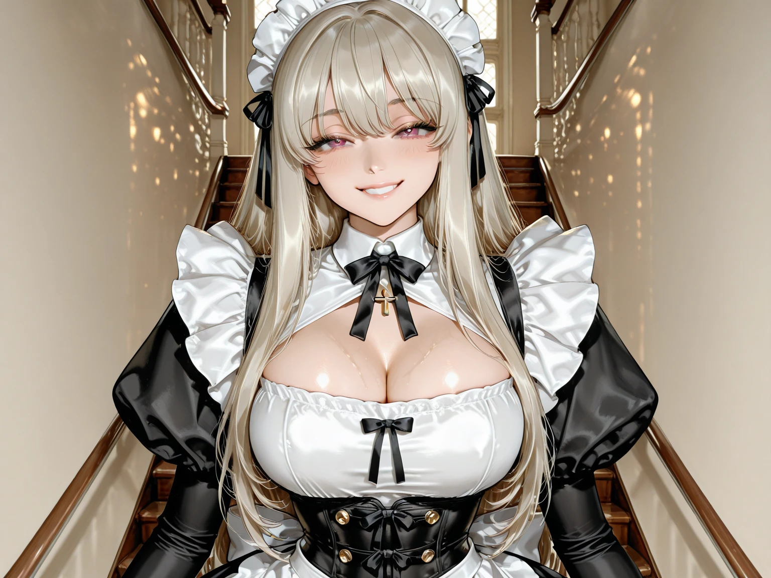 Slim and classically made、Woman wearing glasses、Show your underwear、smile、Sheer lace underwear、Transparent maid clothes、Ade、Blowjob