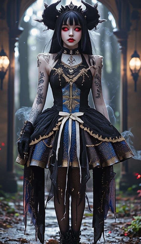 (front focus), (in the dark:1.6), Hyperrealist portrait of female by david hockney and alphonse mucha, fantasy art, photo realistic, dynamic lighting, artstation, poster, volumetric lighting, very detailed faces, 4 k, award winning, 1girl, in the dark, deep shadow, low key, cowboy shot, (official clothing:1.4), long hair, white hair