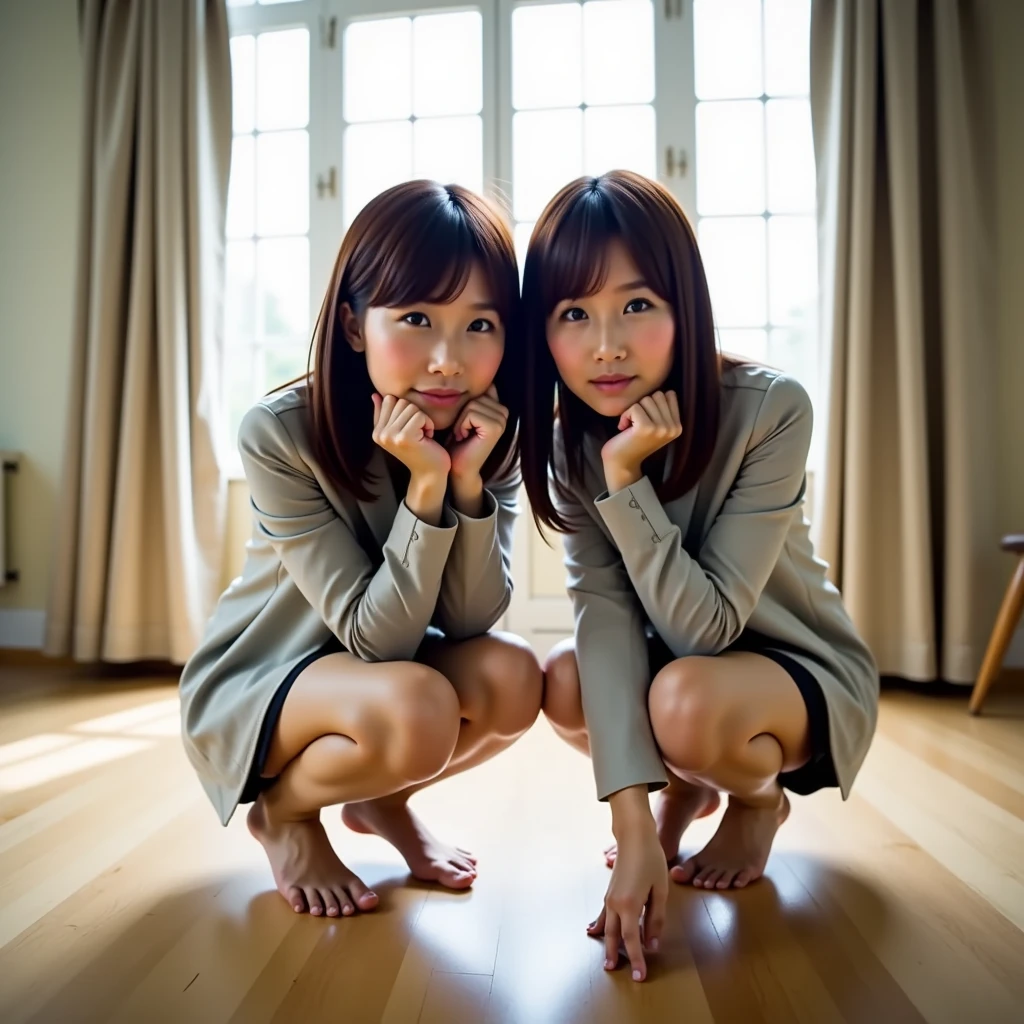1 male、1 female,Very large bust and tight waist, And a beautiful Japanese woman with very big hips..,Japanese man of medium height,Photo from the side,Naked woman squatting with legs wide open,a naked man stands in front of a woman、Facing each other、Naked man showing off his erect crotch ,A man should not hide his erect crotch,the man'The erect crotch is thick, big and hard.,naked woman looking at man''s crotch,天然温泉で1 male1 femaleのヌード写真。