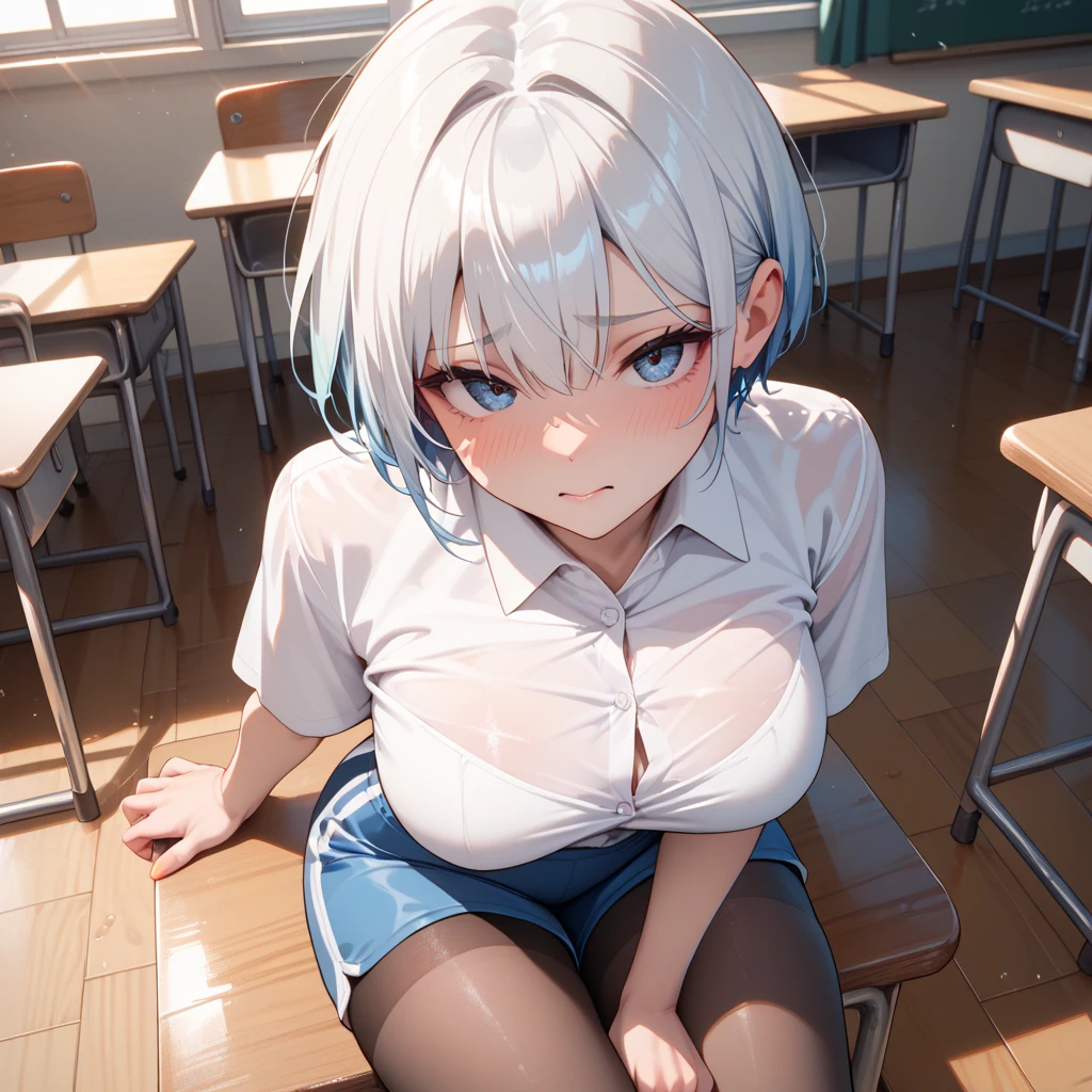 score_9, score_8_up, score_7_up, source_anime, best quality, masterpiece, official art, absurdres, highres, ultra-detailed,waifu2x,Collection: Slice of Life,break,1girl, uniform, underwear, bra, short hair,glasses, medium breasts, beautiful detailed eyes, sweat, open mouth, dressing, sleepily, indoors, school locker room, break,(clear line illustration:1.2), super detailed skin,very high resolution, very aesthetic, Best sexual lighting powered by famous artist, 8k,cute picture,beauty illustration,photoshop_(medium),,(Detailed Lighting),best anime 8k konachan wallpaper, pixiv contest winner, 