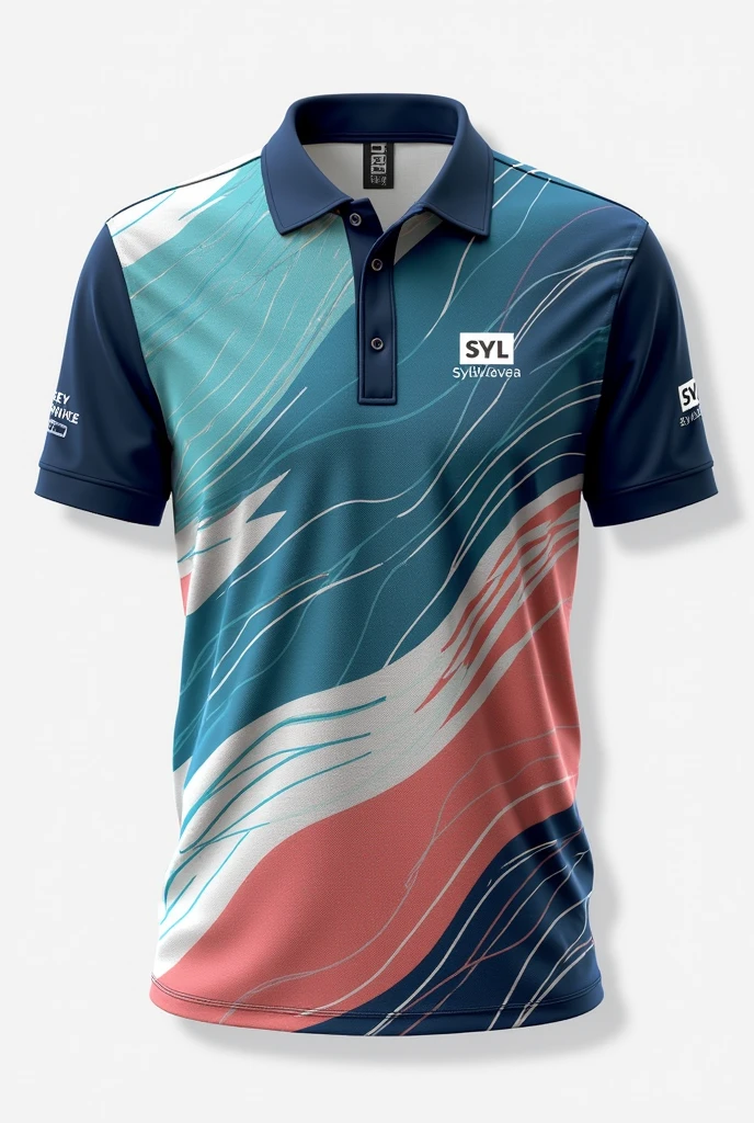 collar shirt and have a 3 button with a color dark blue (only collar). Center the big "AUR" at the front and at  the back side also have a "Player" at the center and the underneath have "Role". 

The over all shirt color must "gray, little of black, lot of teal, blue, and little of white" .The design like a lot of "slash of snow flakes pattern like a vine" little bit of "geometric pattern slashh like wind" and have also big "Husky" teal color at the front bottom left side.

