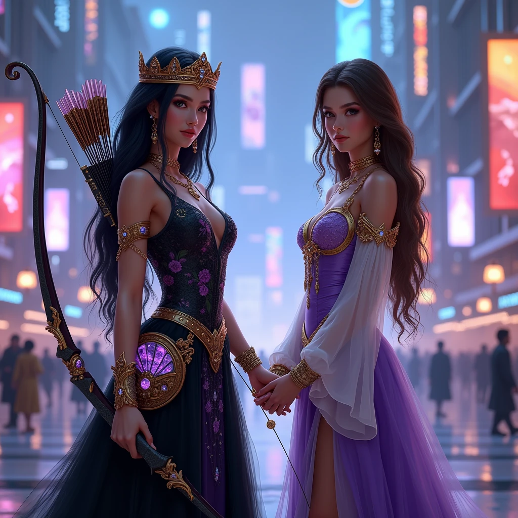2 ladies + exit + India + like + veil splashArt, splashArt, league of legends splashArt, Art, One stroke, masterpiece, 8K, Extremely detailed, HD