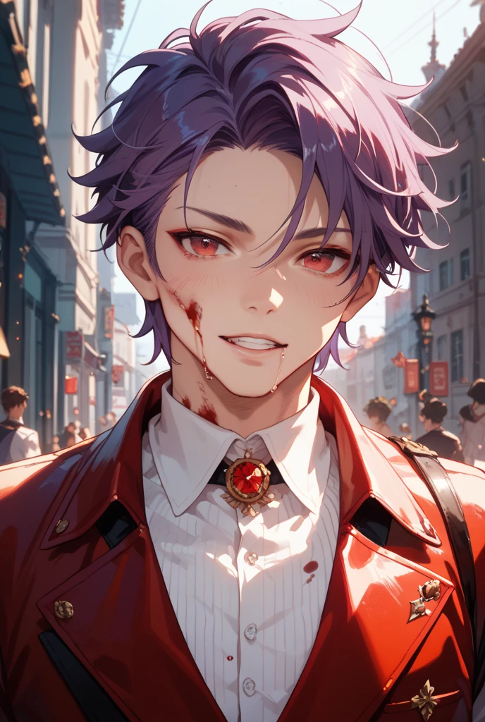 masterpiece,best quality,1boy,mature male,ushiromiya battler,formal,white suit,red hair,blue eyes,frown,clenched teeth,teeth,(angry),tears,blood from eyes,fist,night,luxury villa interior,raining outside,<lora:umineko_ushiromiya:1>,