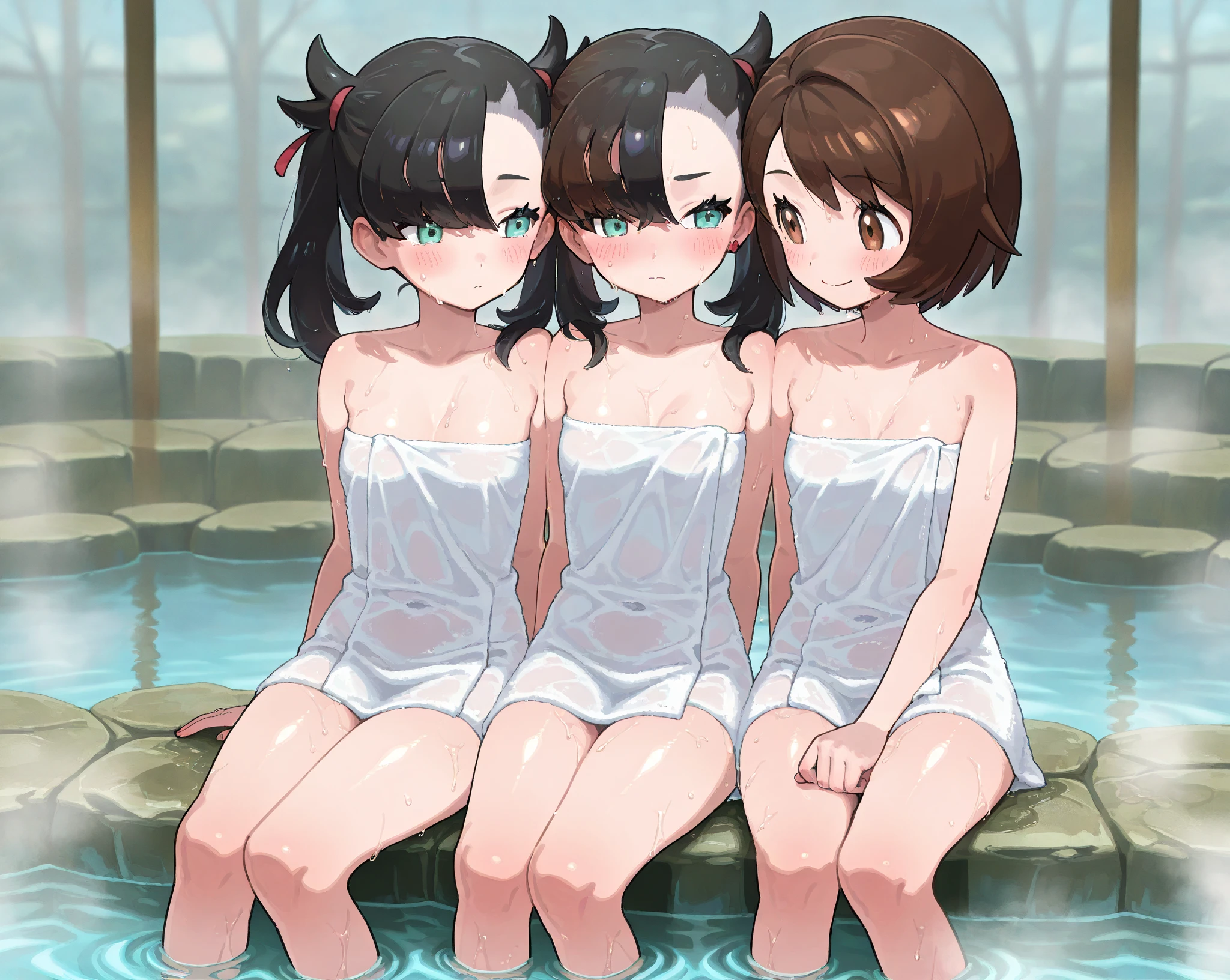 woman, Full nudity、Butt、Opening the anus、Sweaty、Fly Hearts、3girls