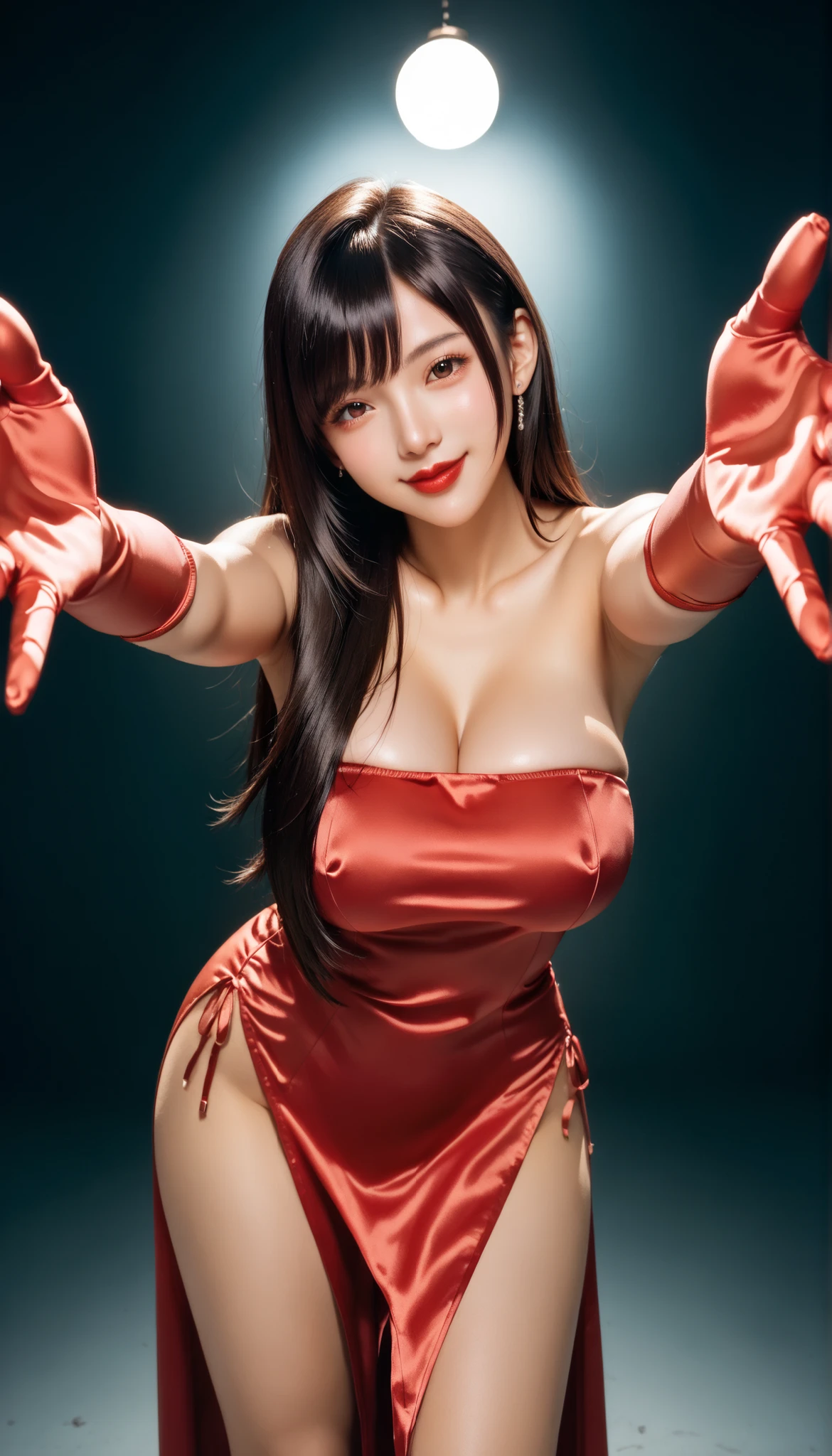 A gentle and charming Chinese stunning beauty, delicate and charming oval face, double eyelids, pink thin lips, attractive collarbone, square chin, smiling, happy, shoulder-length long hair, ultra-realistic, ultra-high-definition, very detailed, real skin, Perfect figure and charming figure, the orange wrap skirt perfectly shows the feminine curves, and it is elegant with a turtleneck. At the same time, the irregular skirt breaks the visual proportions, and can also create a visual sense of narrowing the wide crotch