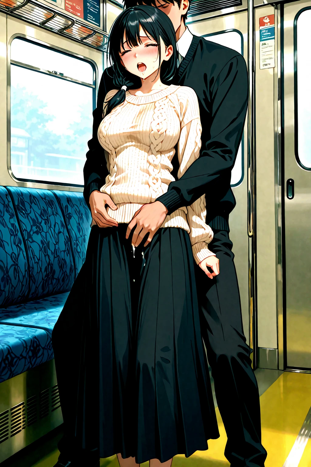 Shadowy,White dress shirt,Rolled up my sleeves,penis,Slender and sexy woman,,deep throat,Black knee socks,in the train,Molester,Multiple men,A man grabs a woman's arm, Put your hands behind your back,rape,Sex,Creampie,A lot of semen,profile,