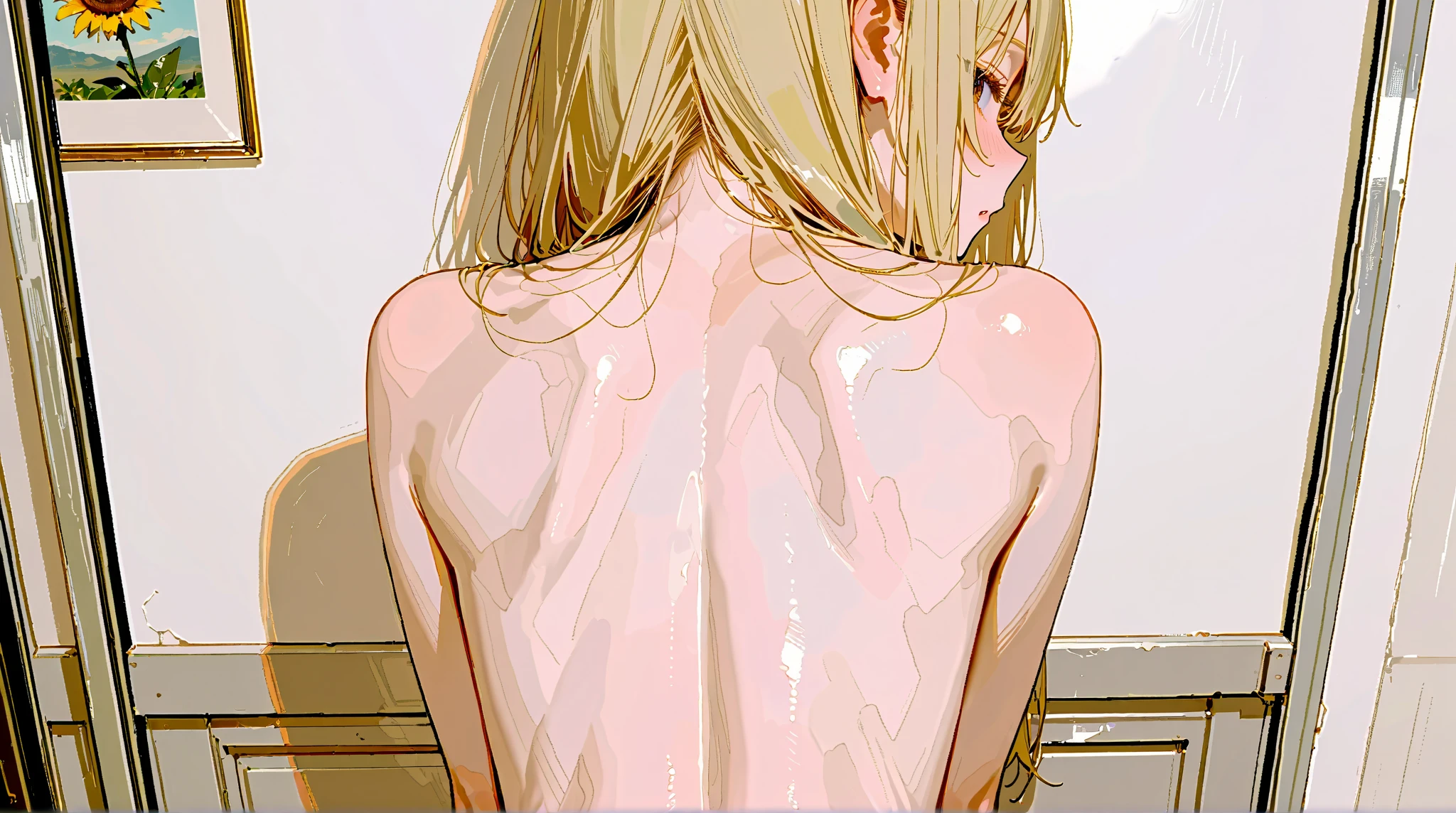 Beautiful blonde woman naked from the back close up