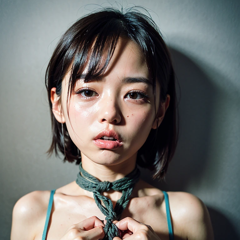 nsfw,RAW Photos,8K, (Highest quality),Realistic,(live-action, Intricate details),(Natural skin texture, Detailed skin,Hyperrealism, Sharpness),(Oily skin),(20-year-old woman),((Glaring at the camera)),(Japanese women),(Tabletop:1.2, Highest quality:1.2),Flat bangs,Medium chest,Crouching posture,Squat with your feet apart,Show off your crotch,Beautiful Eyes,Detailed face,High quality eyes,Keep your eyes clearly focused,Nose and mouth,Face Focus,Super Face close-up gentle and charming Chinese beautiful woman, Delicate and sexy collarbone,Small Nose, Focus on the face, Face close-up, Ultra-high resolution, Very detailed, Full body photo, Ultra-thin and transparent,Fresh and delicious, And see through,Ahegao,Embarrassed face,shame,Blushing, ((Completely naked)),((Sit with your legs apart)),((ponytail)),((Collar with leash)),((Panties)),((Dimly lit room)),(Natural skin texture),bondage, Bondage, Bondage, transformation, Constraints, bound, Tied up, Constraintsされた腕, Constraintsされた手, 完全にConstraintsされた, Constraintsされた身体, bound with chains, bound hands, Blushing, Bondage outfit, Bondage,Spread legs and show nipples,ruins,