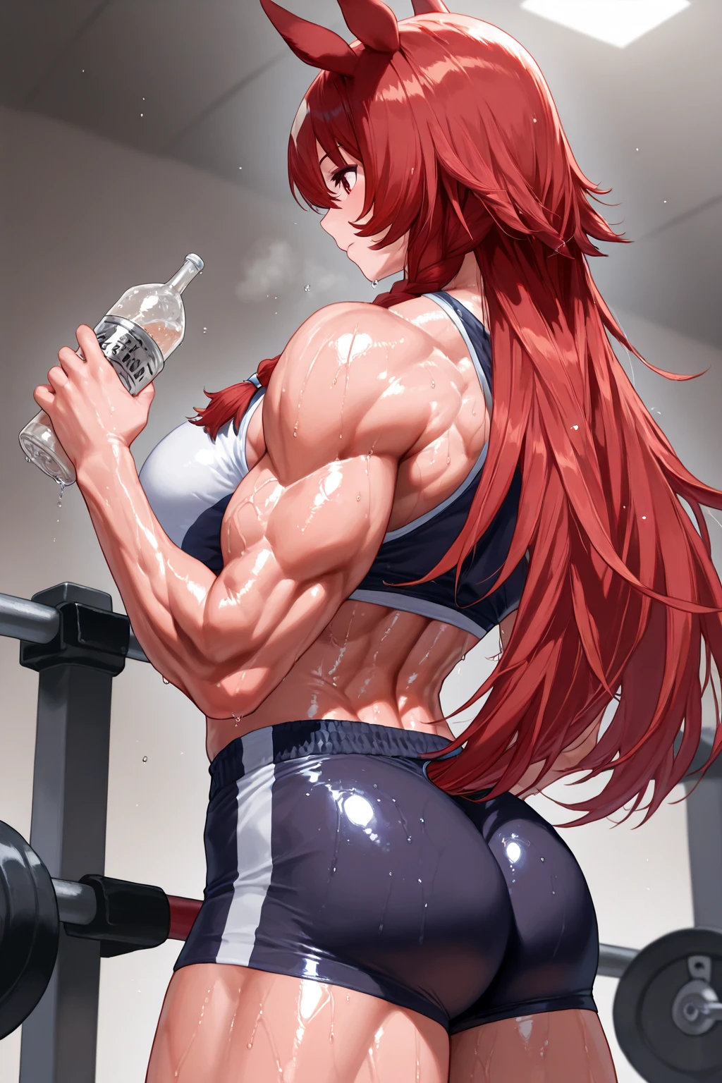 (((1 girl))), Medium to large breasts, beautiful and cute lady, standing, (((in the pool at night))), (big muscular ass), {{{wearing a very sexy bikini } }} , nude, (thin waist), (incredibly beautiful ass), full body photo, (((Ichika Amasawa))) , White skin, red ribbons in hair, standing, (((bright yellow eyes) )) , good anatomy, perfect hands, (((muscular legs))), thin waist, muscular abdomen, wearing black high heel shoes, (((with her back to me showing her big shapely ass to me))), View from the ground, White skin, (extremely perfect) hands, (perfect fingers), perfect feet, very well done and detailed hands, ((perfect nails)), (black nails), (straight magenta hair), shiny hair, reflection in the hair, straight hair, (((twintails hair))), (golden yellow eye body photo), anime, minimalism, anime style, ray tracing, Cinematic lighting, Shine, jpeg artifacts, bright light, divine rays, light background, symmetry, Panorama, Sony FE, hard drive, art - Prime, accurate, anatomically correct, super detail, best quality, hard drive, juice, 16k