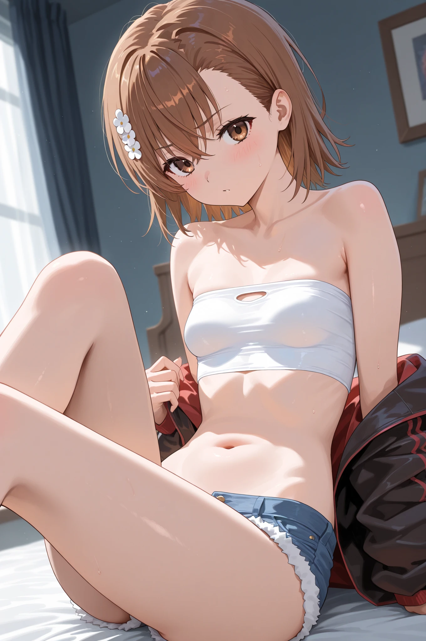 Misaka Mikoto brassiere Beige shorts Cool Look small boobs 16Age In the room