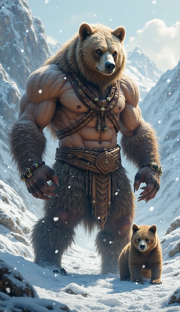 ((Highest quality)), ((masterpiece)), (detailed), A wolf-man wearing a Japanese loincloth on a bright lakeside