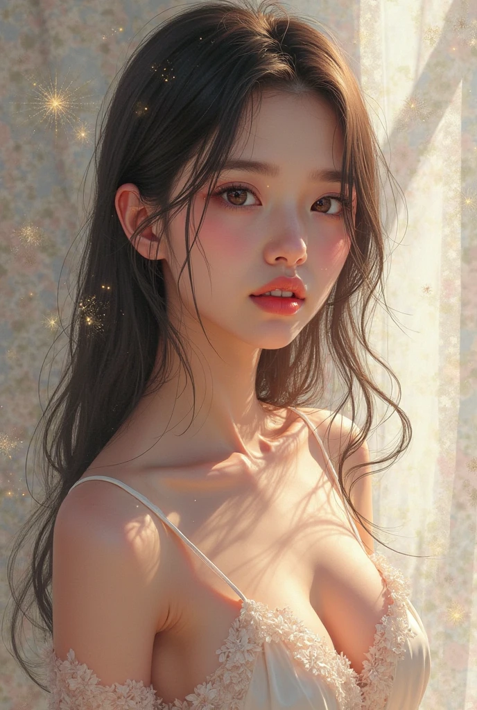 Highest quality、Ultra-high resolution、(Realistic:1.4)、1 person、Pink underwear、(Faded gray hair:1)、(Big Breasts:1.2)、View your audience、close、Put your hands on your head、No makeup
