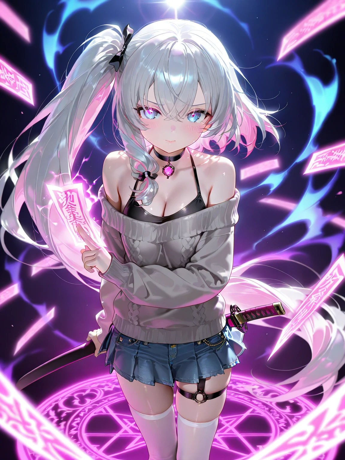 White hair, cat ears, purple eyes, holding a joystick, wearing glasses
