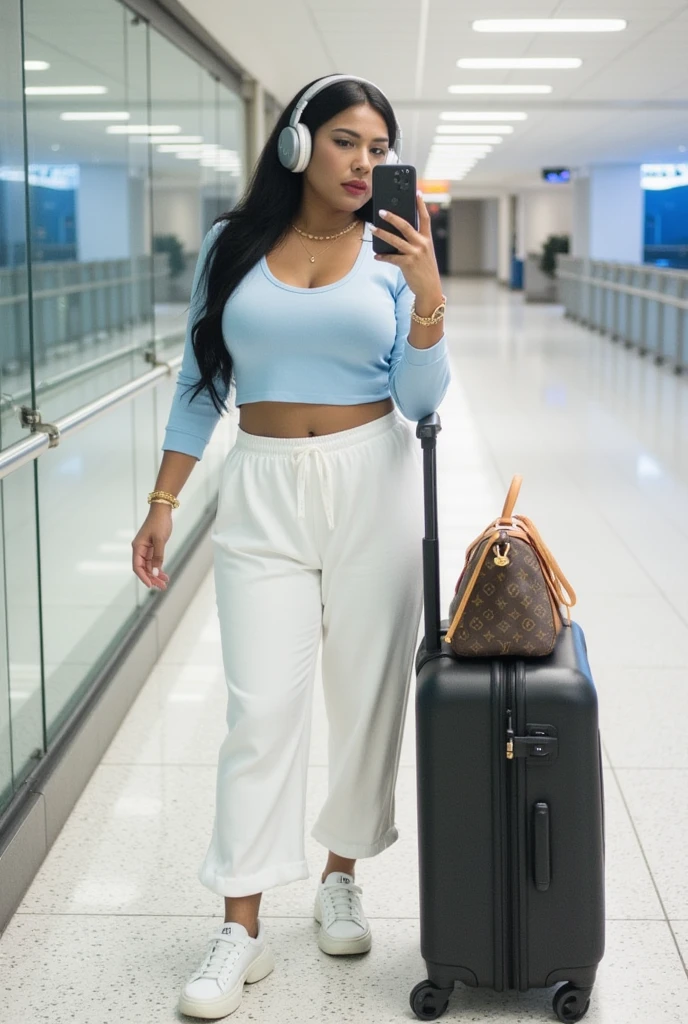 RAW, Best quality, high resolution, masterpiece: 1.3), beautiful Malay woman in hijab,Masterpiece, perfect fit body, big breast, ((arrogant face, evil face)), thick thighs, muslim of a woman, luxury and glamour style, rich and shiny, wearing all fashionable ((pink jacket)) and boots, very stylish with sunglasses on head, bra , glamour bag, Excellent lighting, Bright colors, Clean lines, Full body. Seductive pose in public, naughty pose, ((naughty pose with)),standing with suitcase in airport background