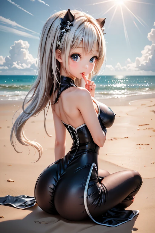 arafed image of a woman in a black and white outfit on a beach, 2b, 2 b, seductive anime girl, trending on cgstation, realistic anime 3 d style, photorealistic anime, photorealistic anime girl render, beautiful anime girl squatting, 3 d anime realistic, hyper realistic anime