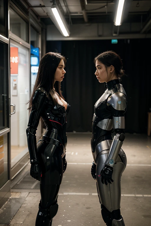 Ai vs human ai is angry and human is sad both standing infront of each other