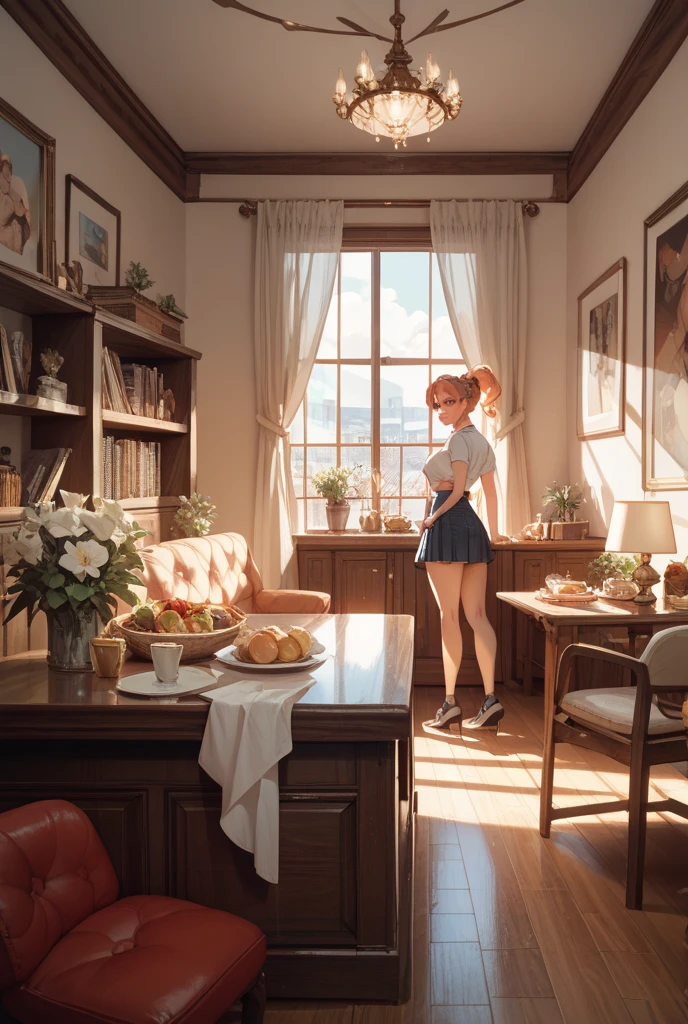 A square dingy room with a red door