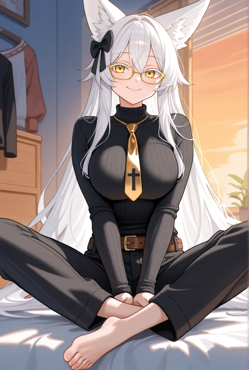 ((best quality)), ((masterpiece)), solo, 1girl, brown dark skin, black glasses, break, (white hair), long hair, straight hair, [[forehead]], ((slicked back hair)), nude, nipples, black eyes, 16 years old, girl, large breasts, delicate beautiful face, black eyebrows,
