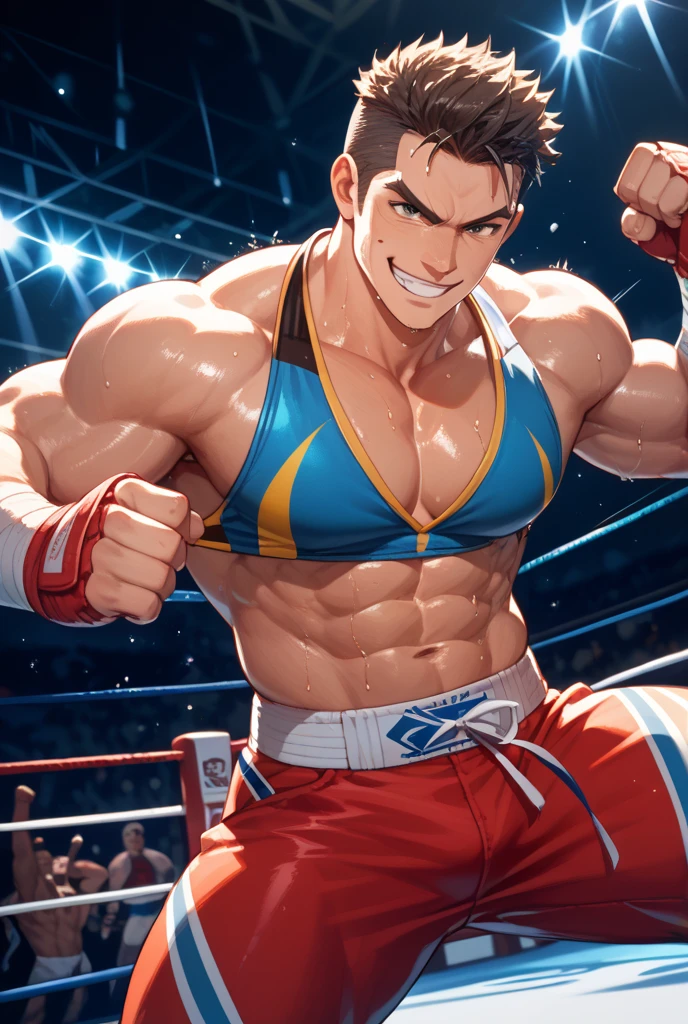 (masterpiece, Best Quality),The whole body of boy, 11 years old boy, Muscular,buff, Muay thai
