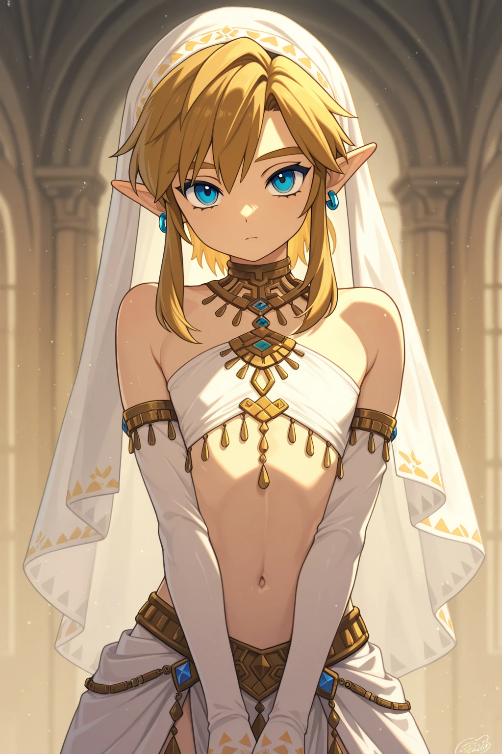 The elf is very beautiful, her body is slim and toned, His skin and hair are white with gold tones., His eyes are golden with a beautiful shine., his countenance is very attractive, her hair short but well combed, Her legs are slim and toned and her hands look very delicate both physically and mentally..