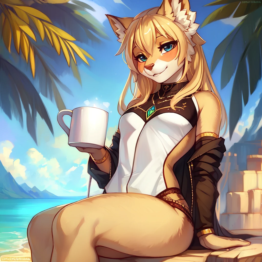 female anthro cat, pamela anderson, (((fluffy, furry, fur)))