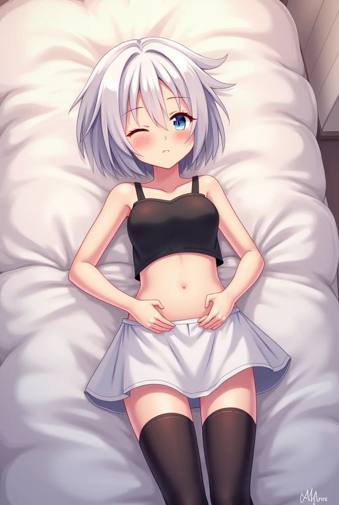 Fluffy white bear,Pure white skin,Loli body,Blue eyes,Pure white hair,Since heaven,Glowing hair,Wear wet white panties,The whole body is stained with your white liquid,The underwear is stained with slimy liquid,The liquid flowed onto the bed without underwear,A shy look,Lie down in bed,Open your little mouth, ,Full body like,Top view,What an looks like,Bed linen is wet