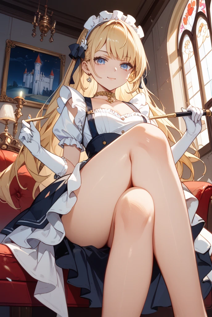 best qualtiy,tmasterpiece,超高分辨率,Elven Palace,(From below),diadems,Elf long ears,Long white dress,1Blittle girl,(8 years old),cinmatic lighting,(((twin drills))),blond hairbl,Blue eyes,Female imps,Laughing mockingly,sitting on an royal throne,Jirou legs,Long white stockings,