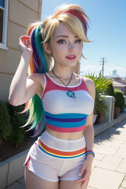 (UHD, 32k, realistic, highest quality: 1.4), (Japanese,woman,pink and white hair, (blue eyes)),((Please show me your armpits),whole body,open your legs),((transparent clothes),shiny clothes,sleeveless,tights,bodycon,mini dress)