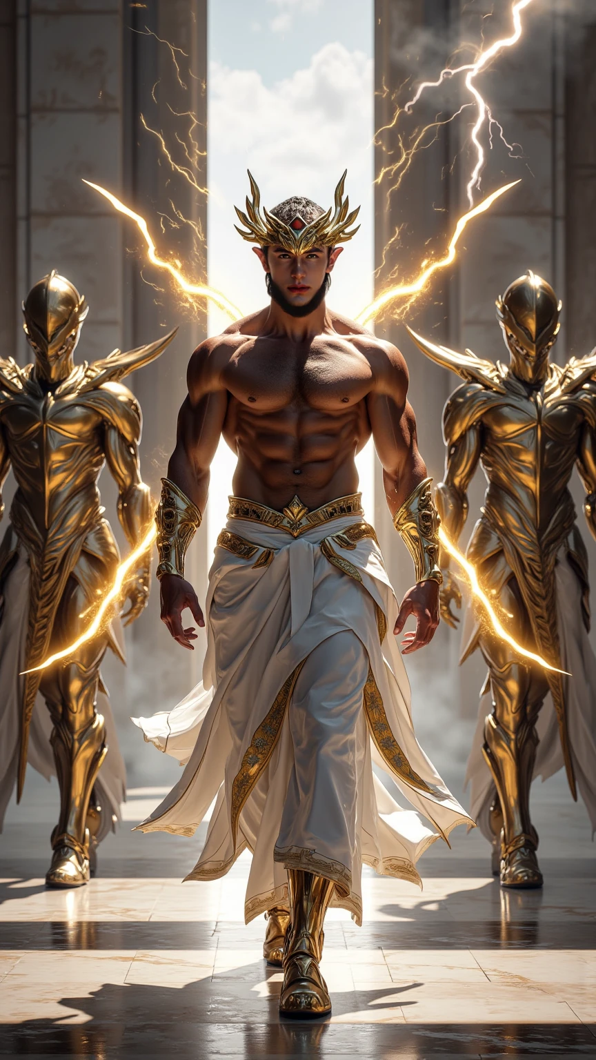 ((picture-perfect)), ((face perfect)), ((ultra detaild)), ((fully body)), ((perfectbody))A man dressed in linen, and their loins girded with fine gold from Ufaz; And his body was like beryl, and his face looked like lightning, and your eyes like torches of fire, and his arms and his feet shone like polished bronze; and the voice of his words was like the voice of a multitude
