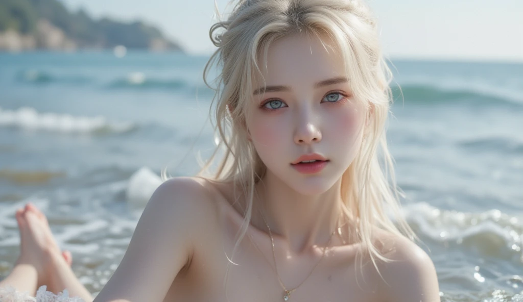 Completely naked whole body handsome face realistic face 女Ocean賊 Ocean賊帽 blonde blue eyes Ocean blue sky
