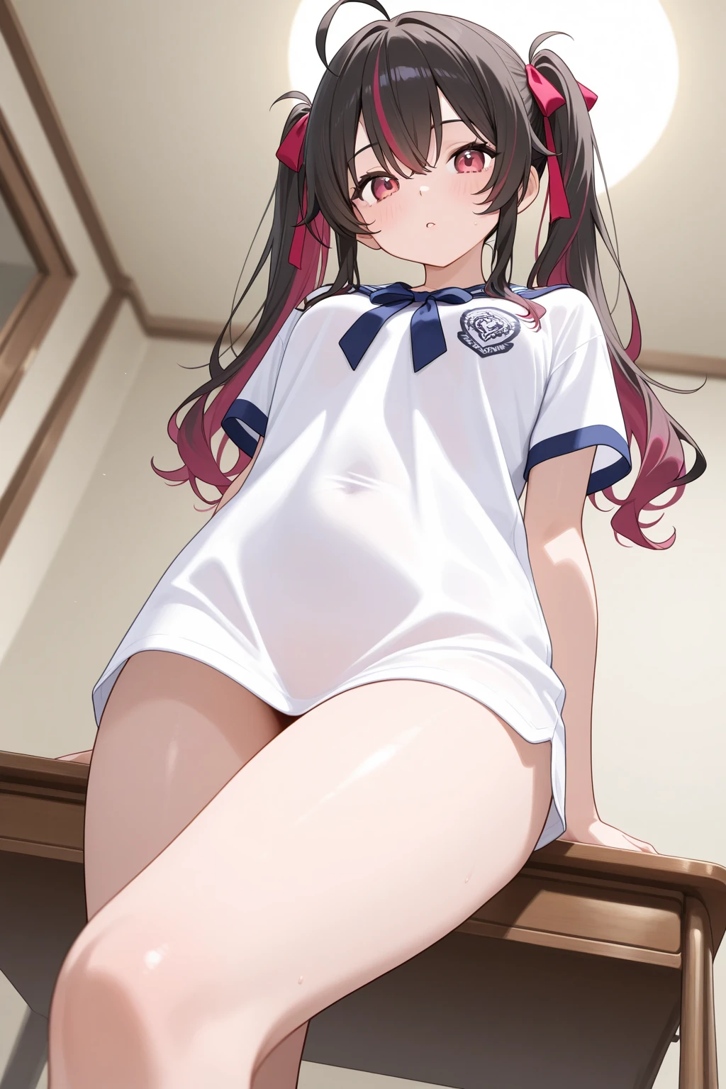 highest quality、Highest quality、Beautiful eyes、Very delicate and beautiful、Beautiful eyes、Pink Eyes、Soio、Soio、11-year-old girl、Japanese、、Chiquita、Noble、Primary school students、Black Hair、barefoot、（Judo）、(Pink leotard))、（High leg）、Tiara on head、smile、Standing, facing forward、The background is the changing room
