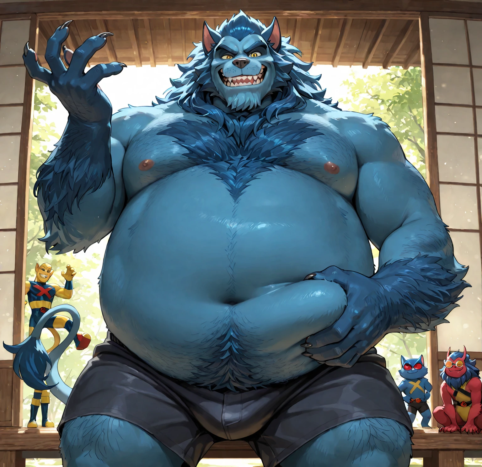 blue genitalia,solo,male people,chubbiness,small fat,Bare-chested, solo, Detailed pubic hair, A high resolution,, tmasterpiece,Excessive obesity,Obesity in the extremities,Lift your feet,foot in the air,Correct body proportions,overweight,(Snorlax:0.5),roadhog,proportions,overweight,,Pangoro,(roadhog:1.9)