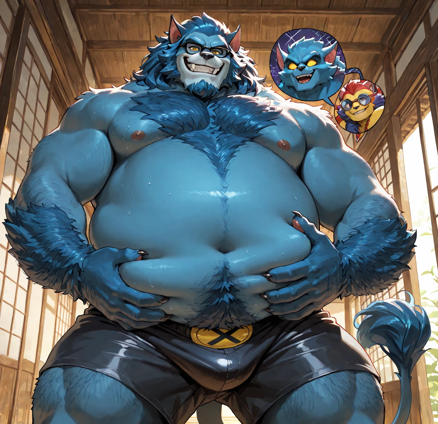 14 year old boy, super mega muscular, shirtless, so muscular, he has muscles in the muscles, he has the biggest breasts in the world and the biggest and most muscular arms with wide legs with boxers, more muscles, I want him to be so, so muscular that he has gigantic pectorals with thighs huge month with a busty and big ass girl