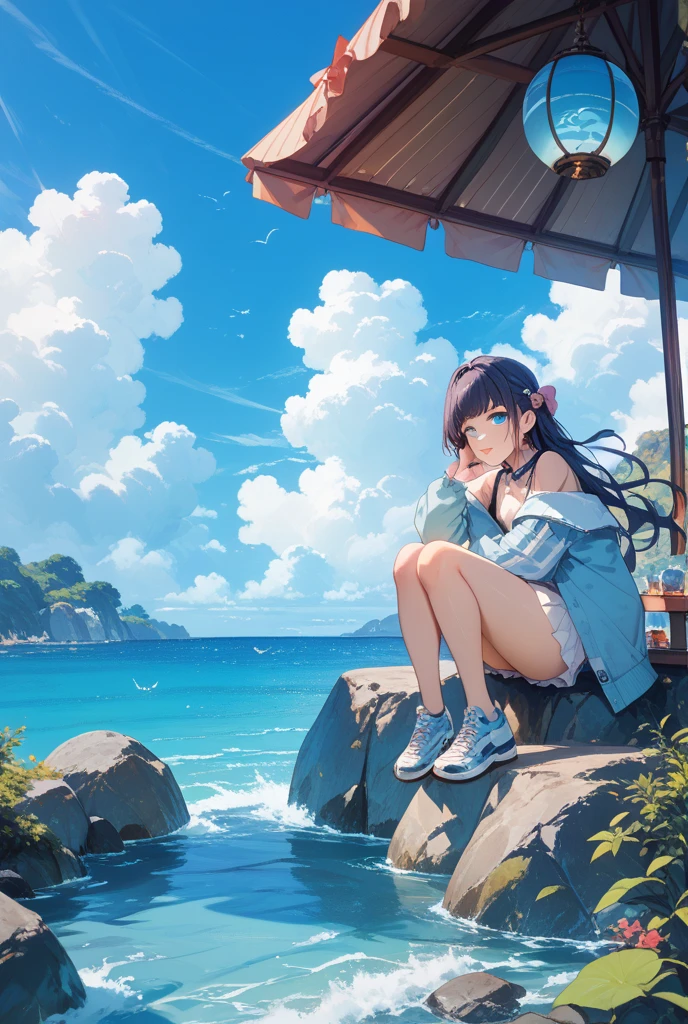 (masterpiece, Highest quality:1.2), 1 Girl, alone,Eyes open,relaxing,Tropical atmosphere,Ocean