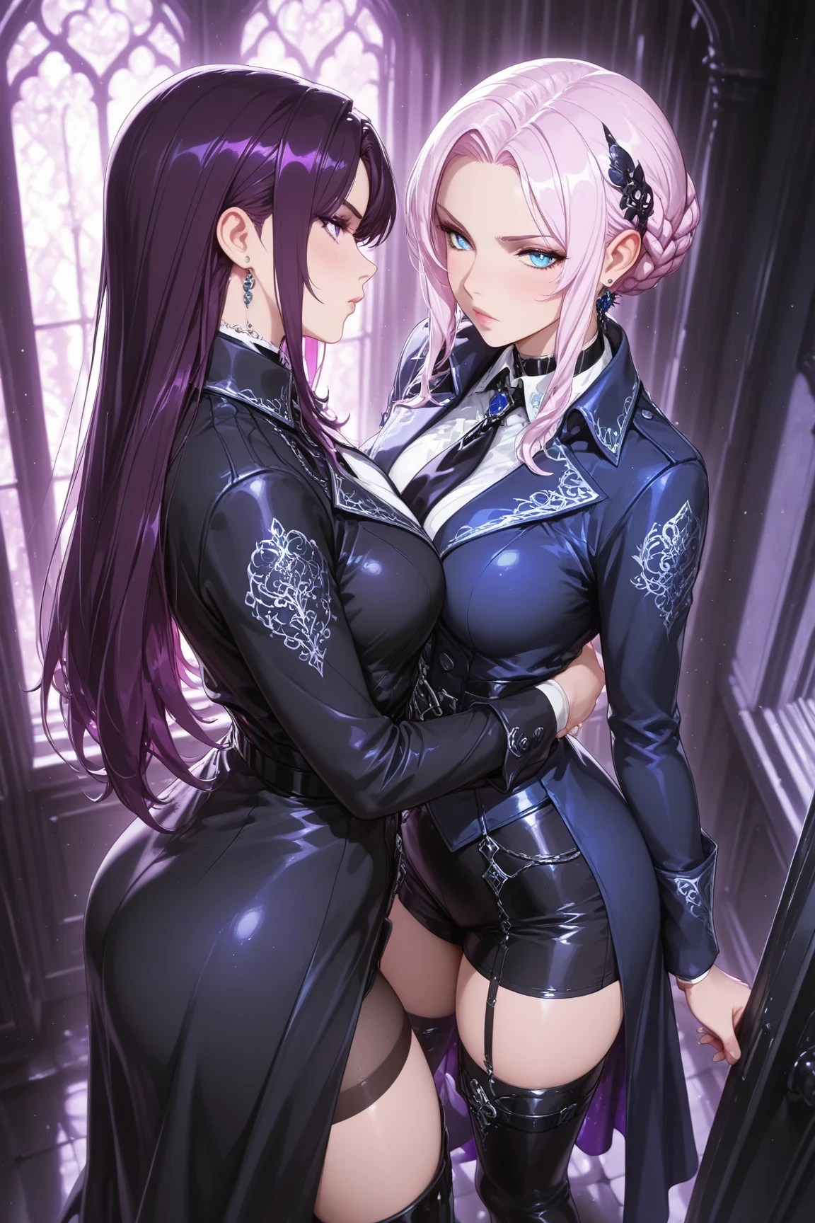 NSFW,1 girl,nao tomori,(((nurse, 黒人nurse, nurse Cap, Black clothes, Black legwear, Black elbow gloves、Purple Satin Panties、Purple Bra、 Black microskirt))),(Perfect hands),(Perfect Anatomy),(masterpiece),(highest quality),Embarrassed,blush
