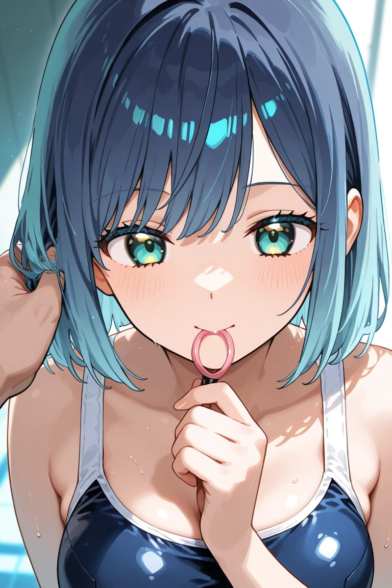 Light green hair, light blue eyes, Nude Fellatio