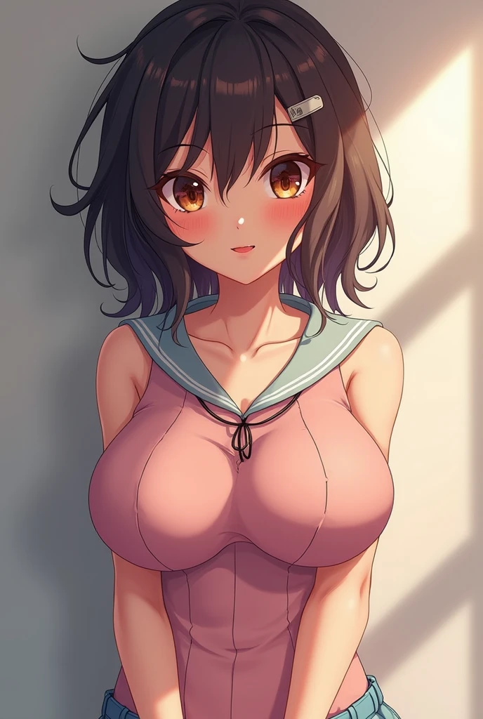 A big breasted naked beauty stands in the middle of the picture（The beautiful woman makes an embarrassed face）（20-year-old）（one person）（Detailed face）
