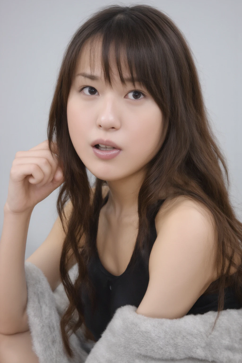 1girl, Fumino Kimura, wearing a erotic latex bikini costume, cumshot,