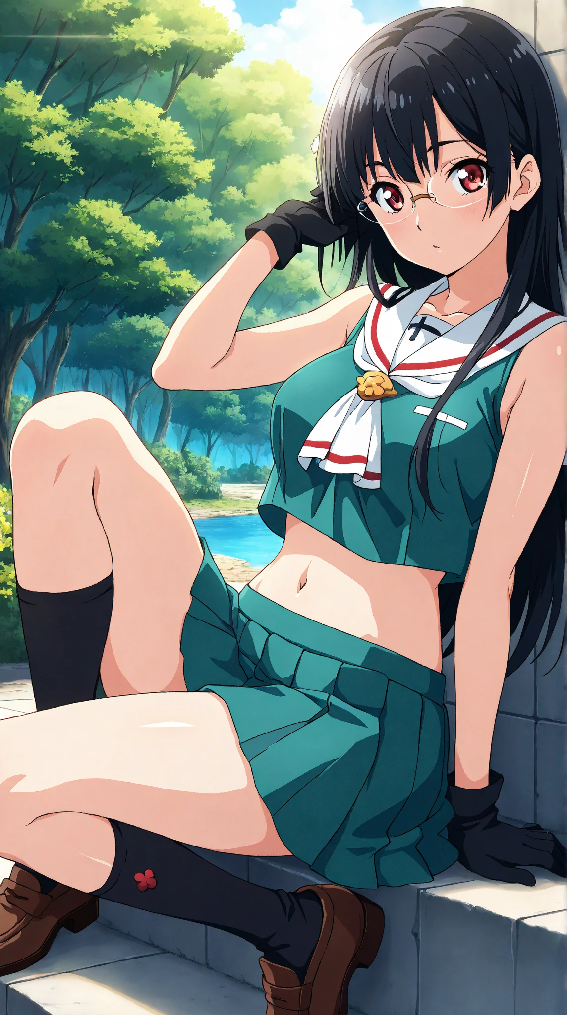 1 girl, detailed blue eyes, lange wimpern, detailed beautiful face, 4k quality, (Long black hair:1.4), (arms behind back:1.6), gefesselte Arme, Red rope, (blushing:1.3), (Big boobs:1.2), (weißes Hemd mit schwarzer krawatte, black skirt, school girl, 18 jears old:1.6), OTN, Gag, gagged, shibari, liegend im wasser, nah aufnahmen, wet clothes, laying in beaxh water, liegend