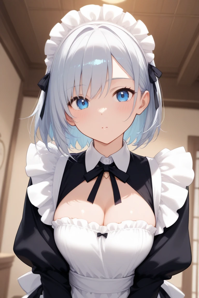 masutepiece high-level image quality Top image quality in 8K adult lady(soio) White Long Gloves((blanche)(Long gloves)) white stockings((blanche)(Stockings) White Maid Clothes(Tube Top) Wolf ears shorth hair((short-cut)(White hair)(Habitual hair)(fluffly))Face seducing(a smile) Eye color is blue cafes