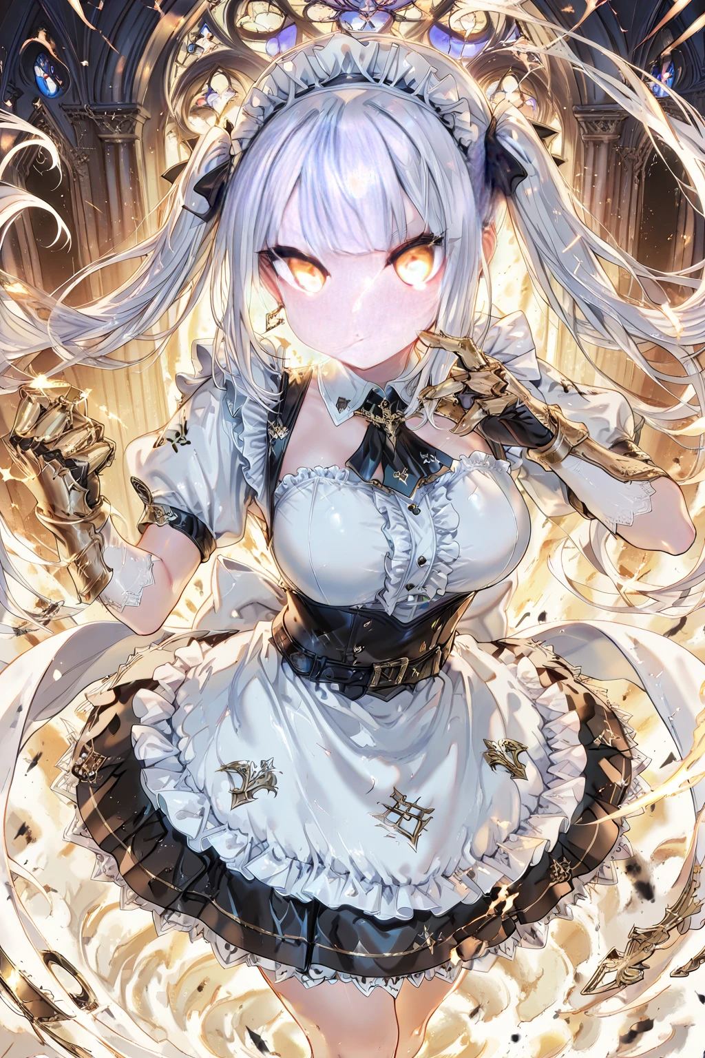 Anime maid girl clothes, bikini maid costume, paladin armor, fantasy armor, ((knight paladin armor)), light armor, knight armor, armor straps, tactical leather straps