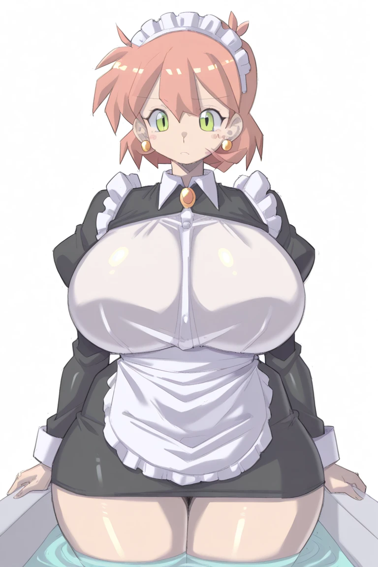 SFW, (Maid uniform) (, 巨Large Breasts, Large Breasts, (((Full and soft breasts,)))(((巨Large Breasts))) (((Cleavage)))Slim waist, Curvy body, Put your hands behind your back, My friend