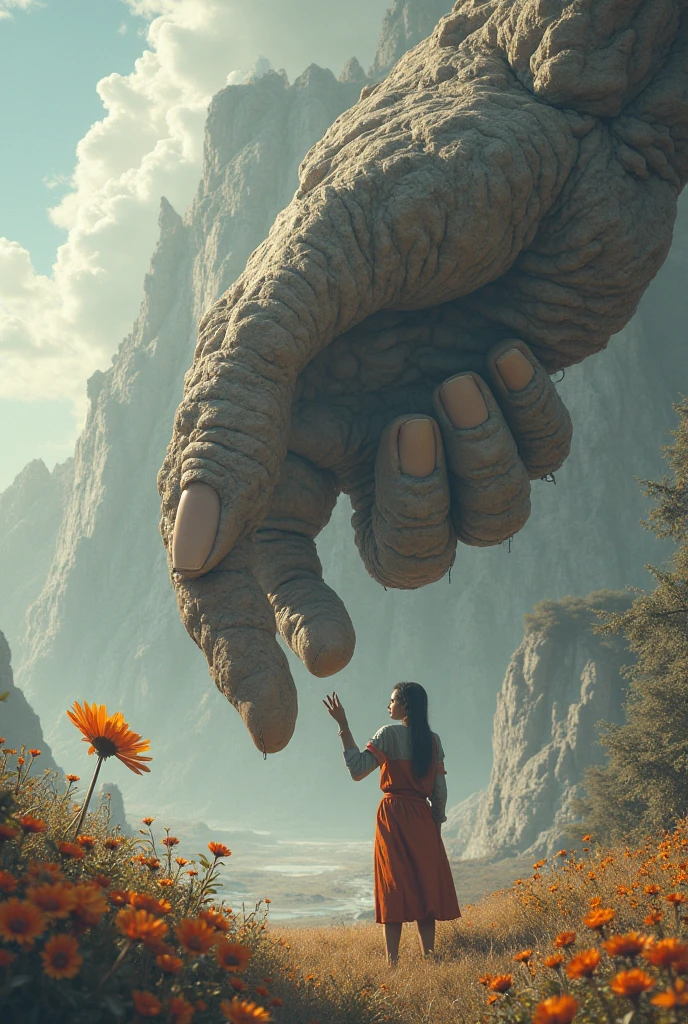 Male me a giant hand grabbing a tiny beautiful woman.