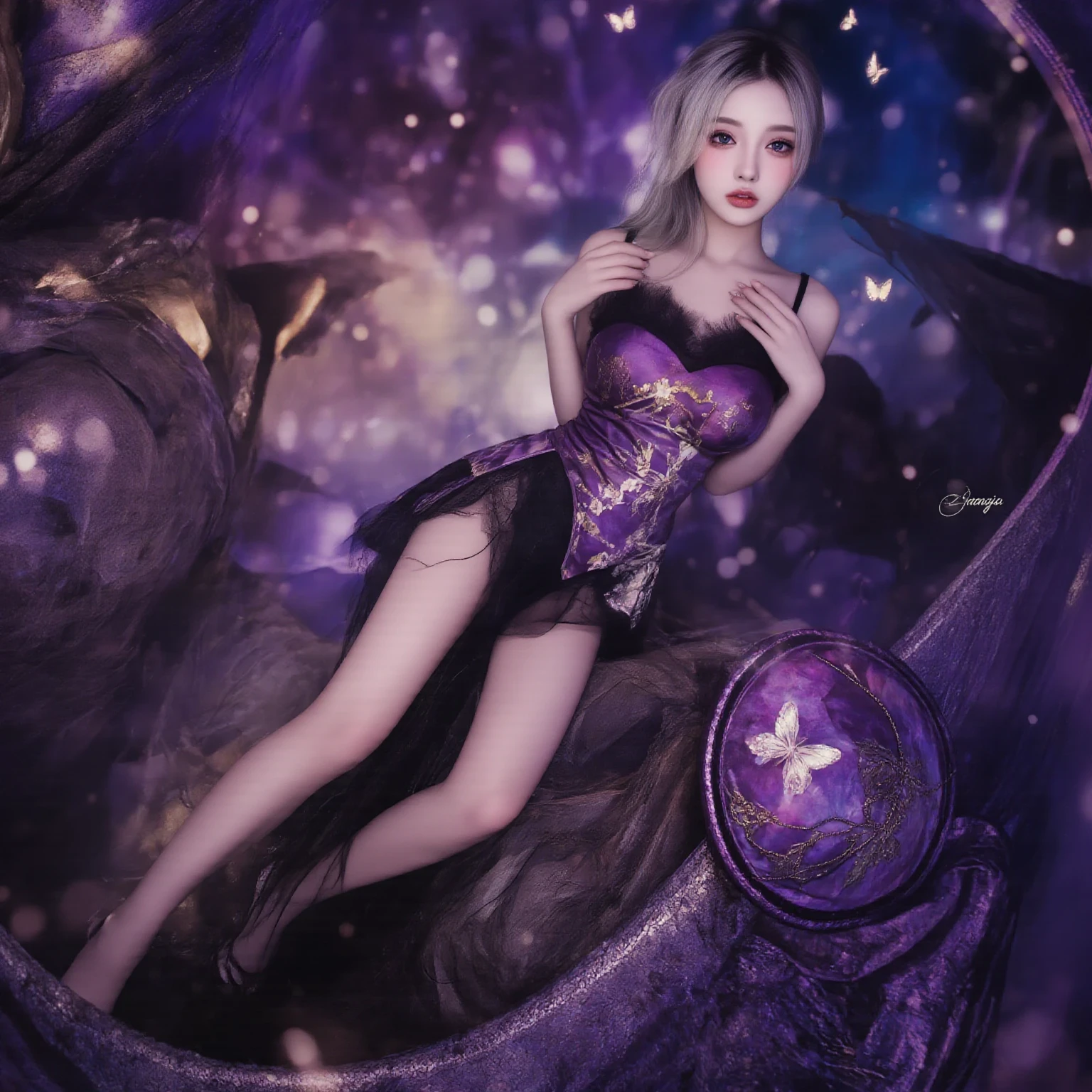 Blonde woman in light purple dress lying on sofa,Open four fingers, Butterflies flutter around their fingers,Exquisite digital illustration, elegant digital painting, Beautiful digital artwork, beautiful digital art, digital art of an elegant, stunning elegant pose, Very Beautiful Digital Art, beautiful gorgeous digital art, stunning digital illustration, gorgeous digital art, Alena Emani Digital Art, by Galen Dara