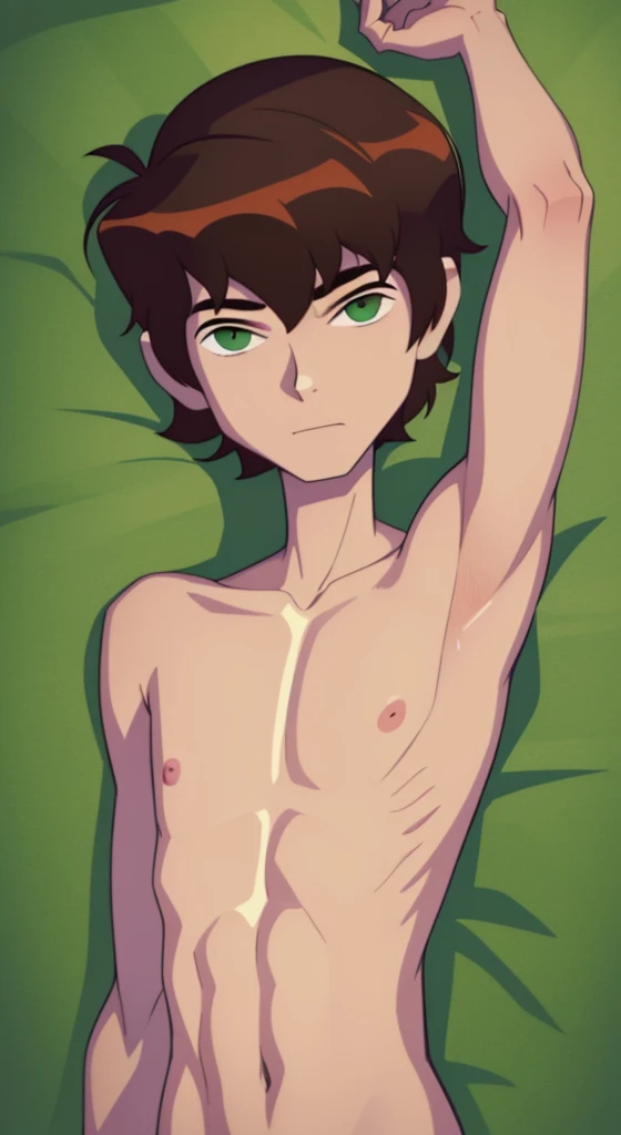 (( erection、Sitting with legs apart、masturbation behavior、、)), naked, alone, Little dog boy , ( Green glowing eyes), White fur, Fine hand,